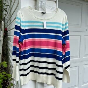 NWT Talbots Pretty Cream Multicolored Stripe Long Sleeve Sweater
